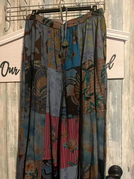 Boho Wide-Leg Patchwork Print Palazzo Pants - Multicolor - Picture 4 of 5